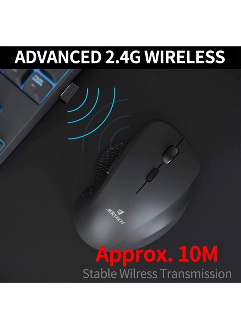 جيرتك ماوس JERTECH W500 اللاسلكي الصامت القابل لإعادة الشحن ثنائي الوضع، بلوتوث / 2.4 جيجا هرتز، بمدى 10 أمتار - 6 أزرار - زر تشغيل/إيقاف موفر للطاقة - دقة 2400 نقطة في البوصة - خفيف الوزن - مناسب للألعاب والأعمال | أسود - Image 5